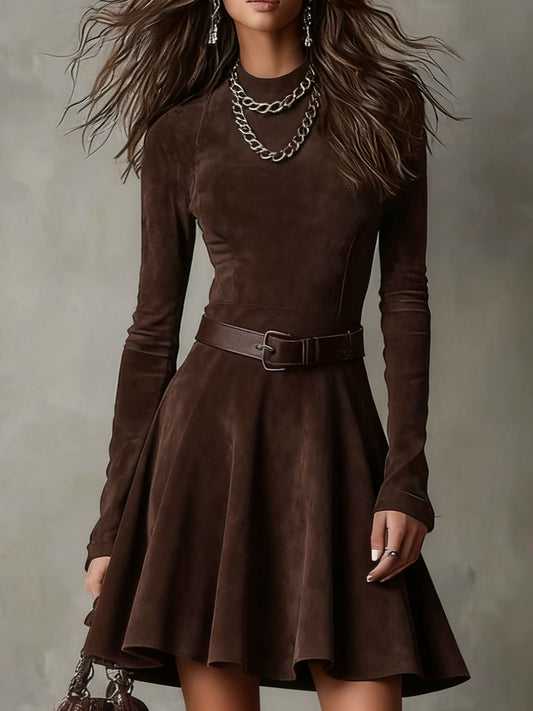Noémie™ | Vintage Suedová Mini Šaty Tmavě Hnědé
