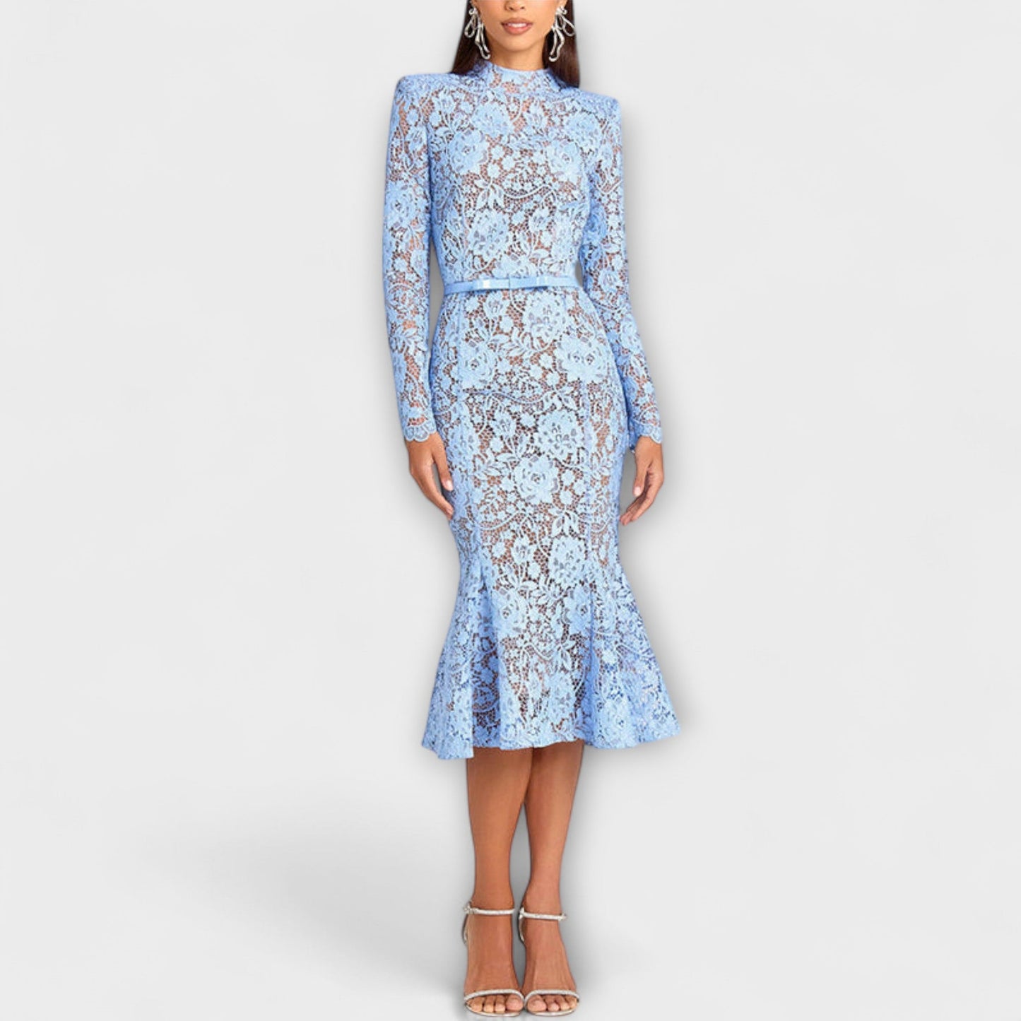 Freya – Elegantné Midi Šaty z Kvetinovej Čipky