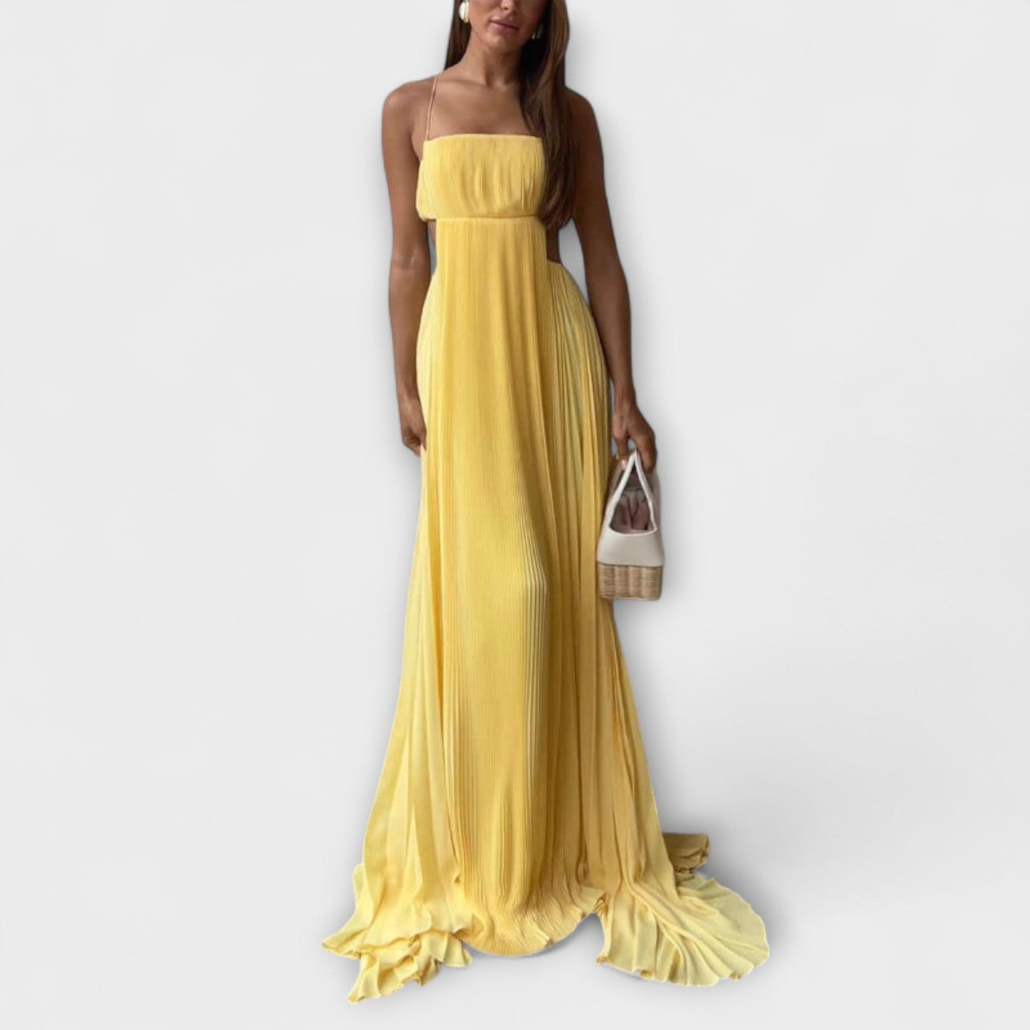 Mireille - Elegantné Maxi Šaty s Plisovaním a Výrezom