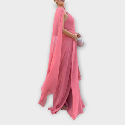 Mabel - Elegantné maxi šaty s plášťom a vysokým rozparkom