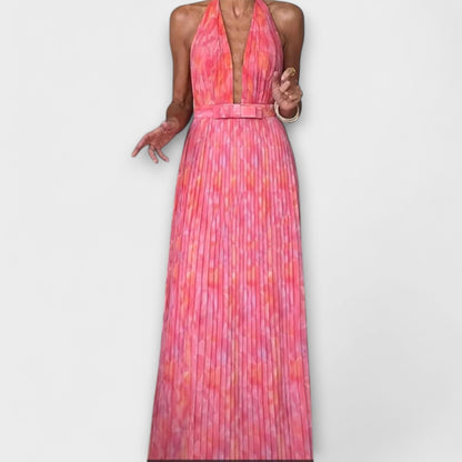 Seraphina – Elegantné Maxi Šaty s Holter Krkom a V Výstrihom
