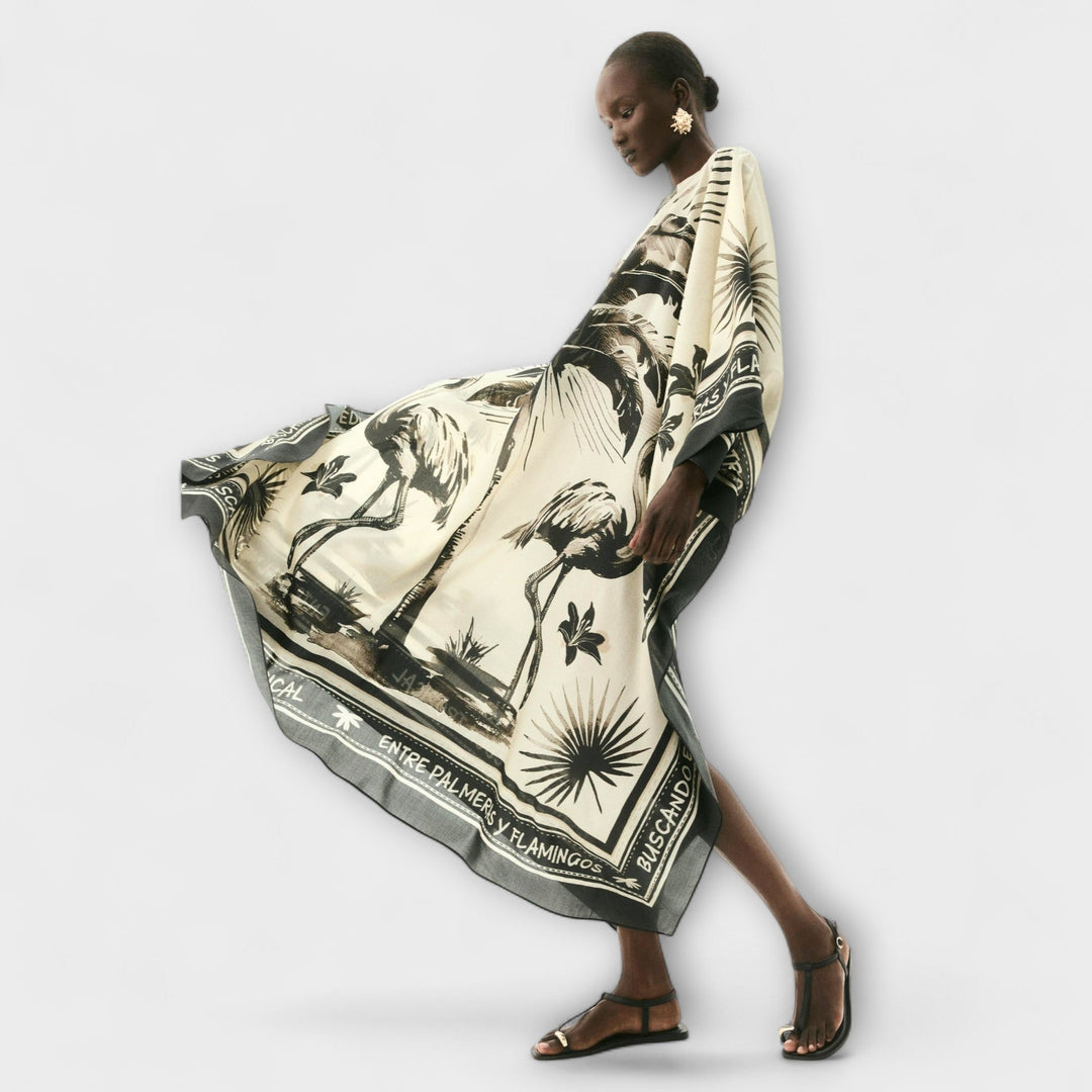 Melissa - Extra velký kaftan s potiskem plameňáka