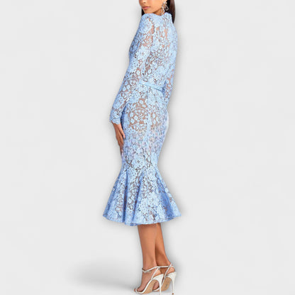 Freya – Elegantné Midi Šaty z Kvetinovej Čipky