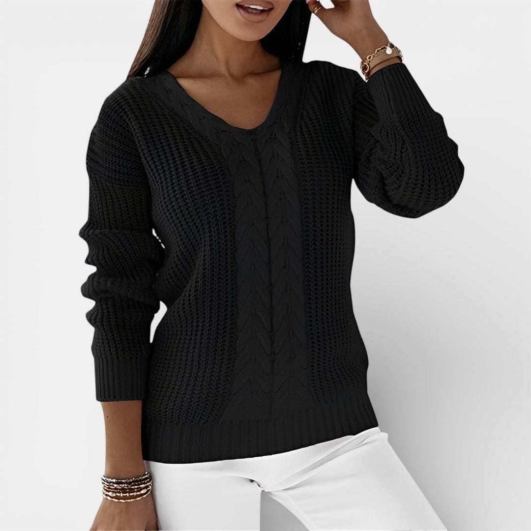 Elwira – Stylový pletený svetr s výstřihem do V