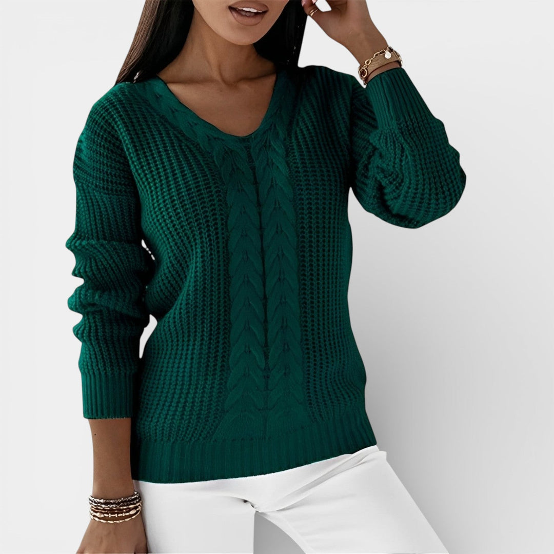 Elwira – Stylový pletený svetr s výstřihem do V