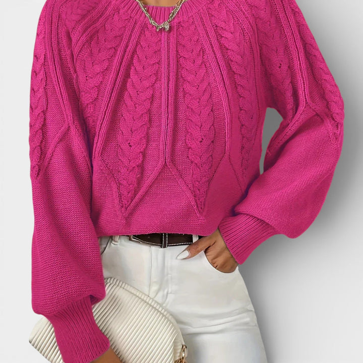 Daria – Svetřík s copánkovým vzorem a balónovými rukávy