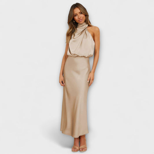 Elegantné maxi šaty s halter výstrihom v letnej žltej