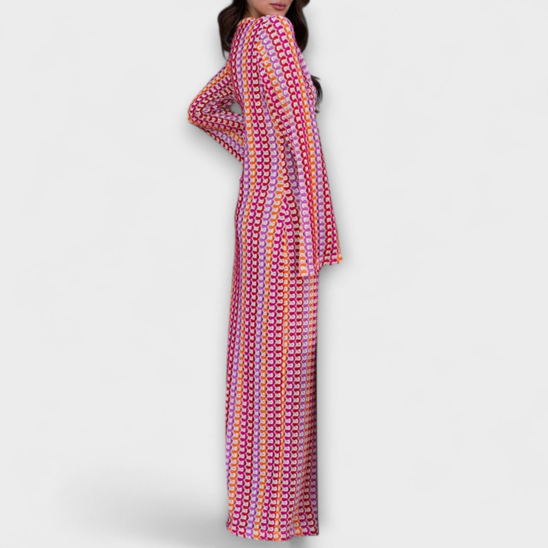 Elina – Maxi šaty s V-výstřihem a prázdninovým nádechem