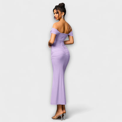 Ione - Šaty Bodycon s odhalenými ramenami a riasením