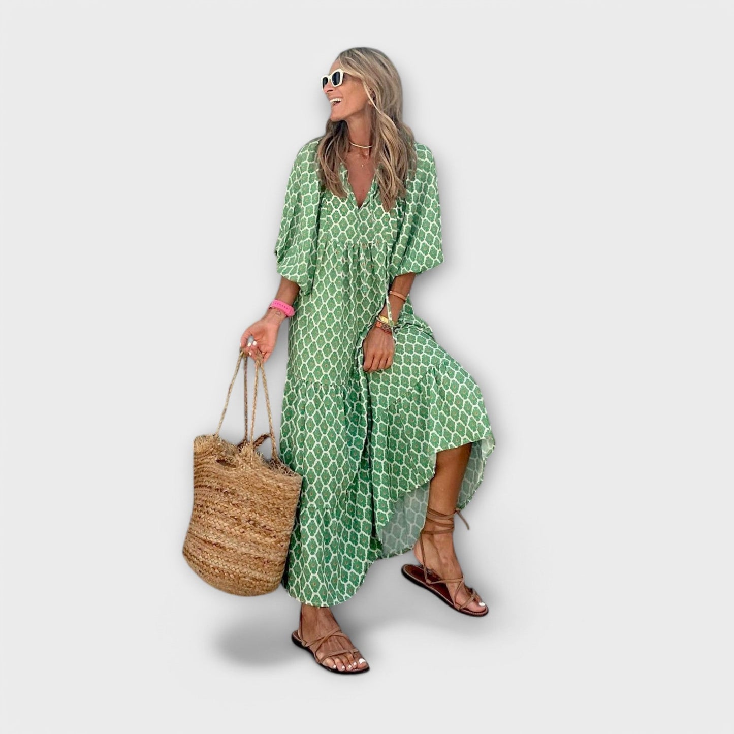 Elegantné geometrické maxi šaty