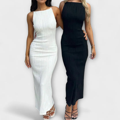 Elegantné maxi šaty bez rukávov s riasením