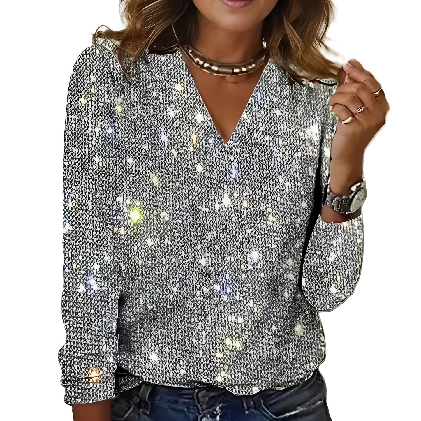 Caroline – Elegantná, trblietavá blúzka pre dámy