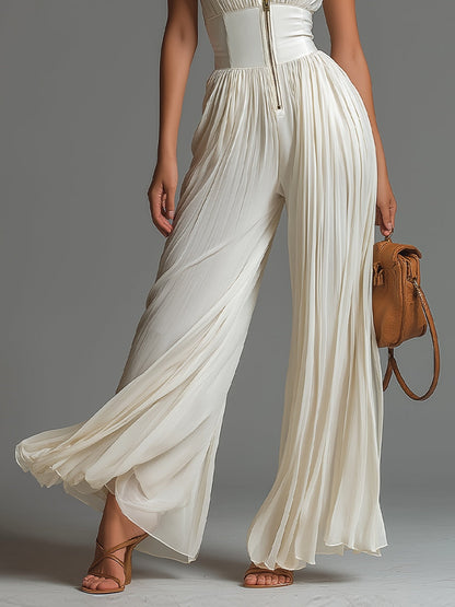 Zsófia Jumpsuit - Plisovaný bílý šifonový overal