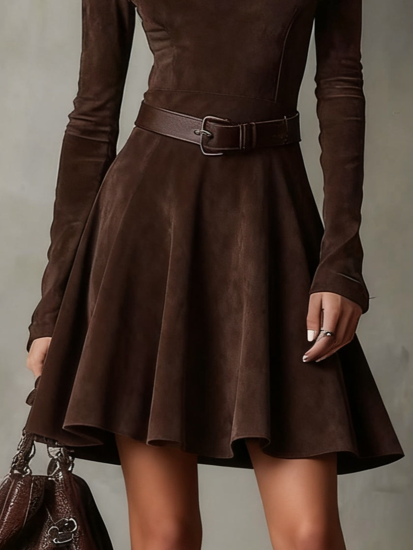 Noémie™ | Vintage semišové mini šaty tmavohnedé