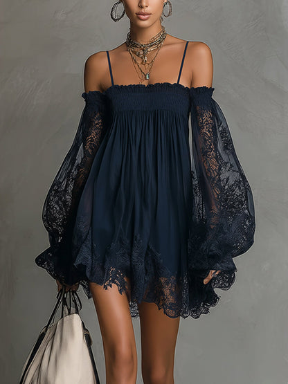 Livia™ | Dámské mini šaty z chiffon s odhalenými rameny a krajkou