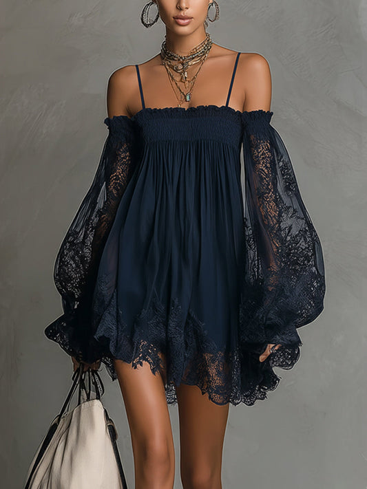 Livia™ | Dámské mini šaty z chiffon s odhalenými rameny a krajkou