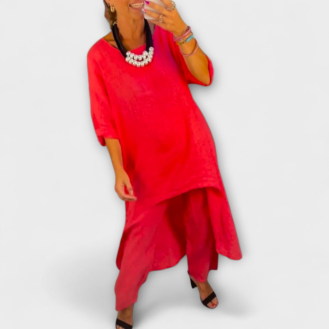 Tabea - Lněný oblek s kulatým výstřihem