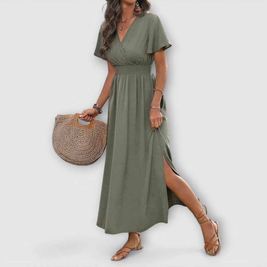 Heather - Elegantné Boho Šaty s Výstrihom do V a Dlhými Rukávmi
