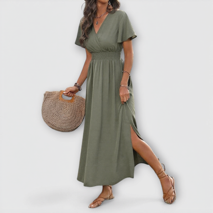Heather - Elegantné Boho Šaty s Výstrihom do V a Dlhými Rukávmi