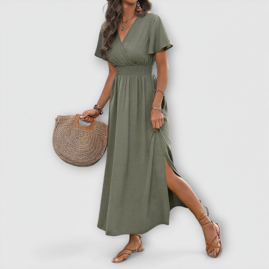 Heather - Elegantné Boho Šaty s Výstrihom do V a Dlhými Rukávmi