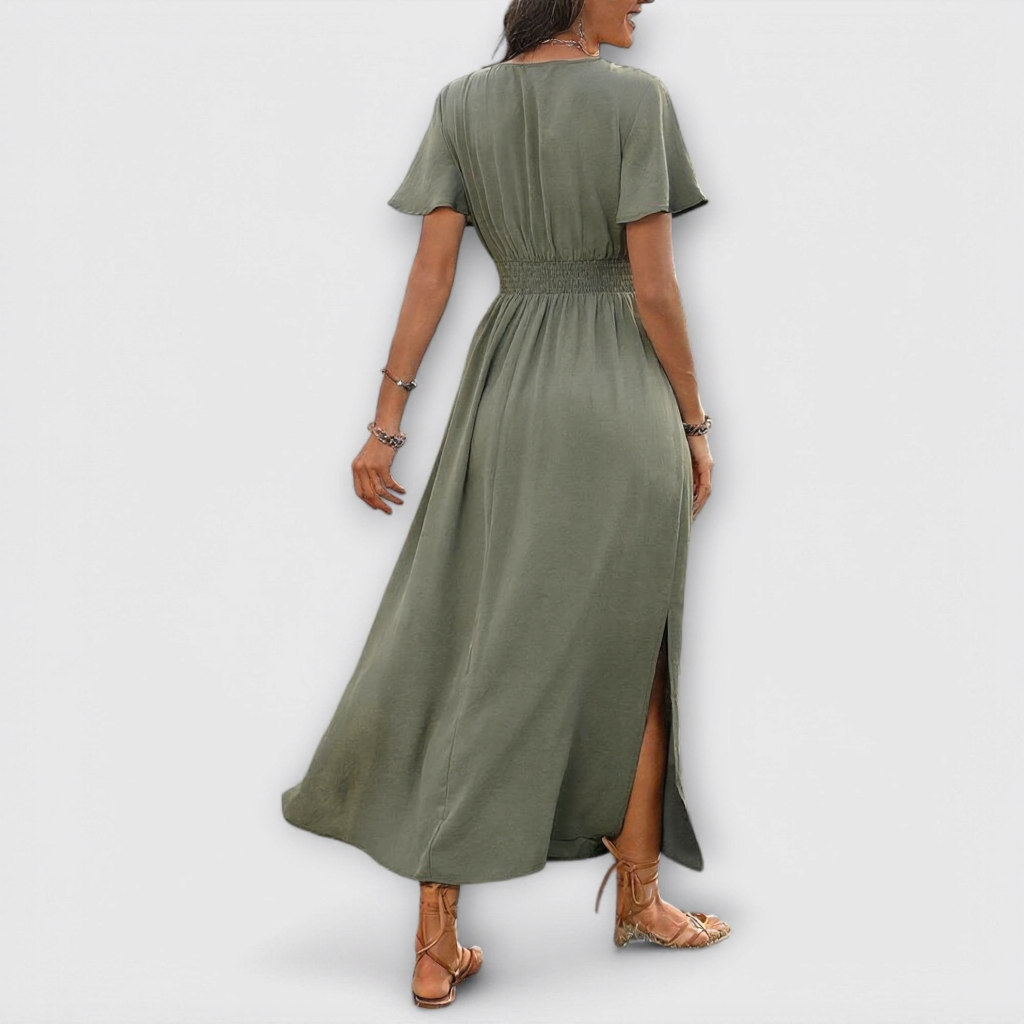 Heather - Elegantné Boho Šaty s Výstrihom do V a Dlhými Rukávmi