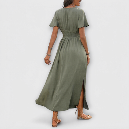 Heather - Elegantné Boho Šaty s Výstrihom do V a Dlhými Rukávmi