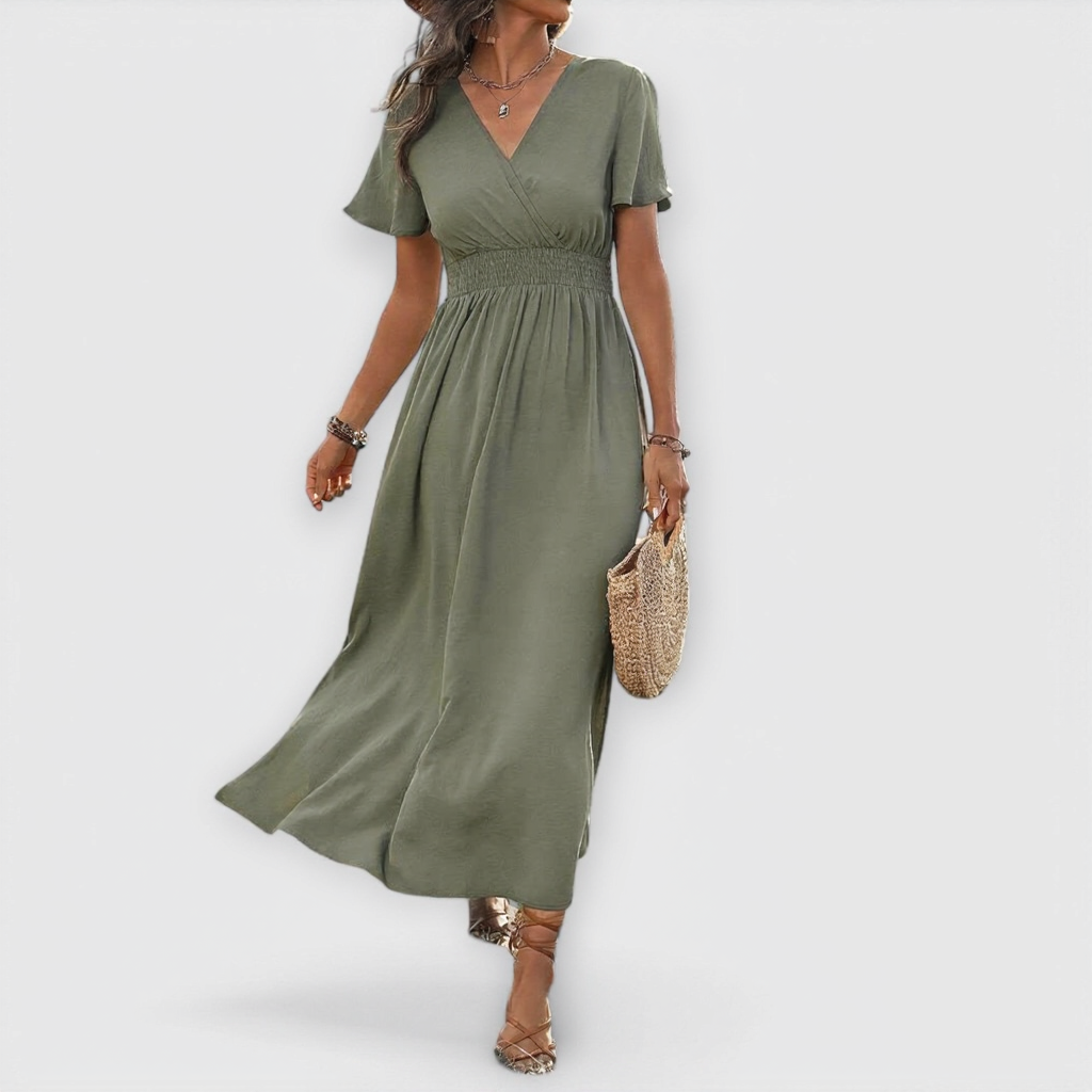 Heather - Elegantné Boho Šaty s Výstrihom do V a Dlhými Rukávmi