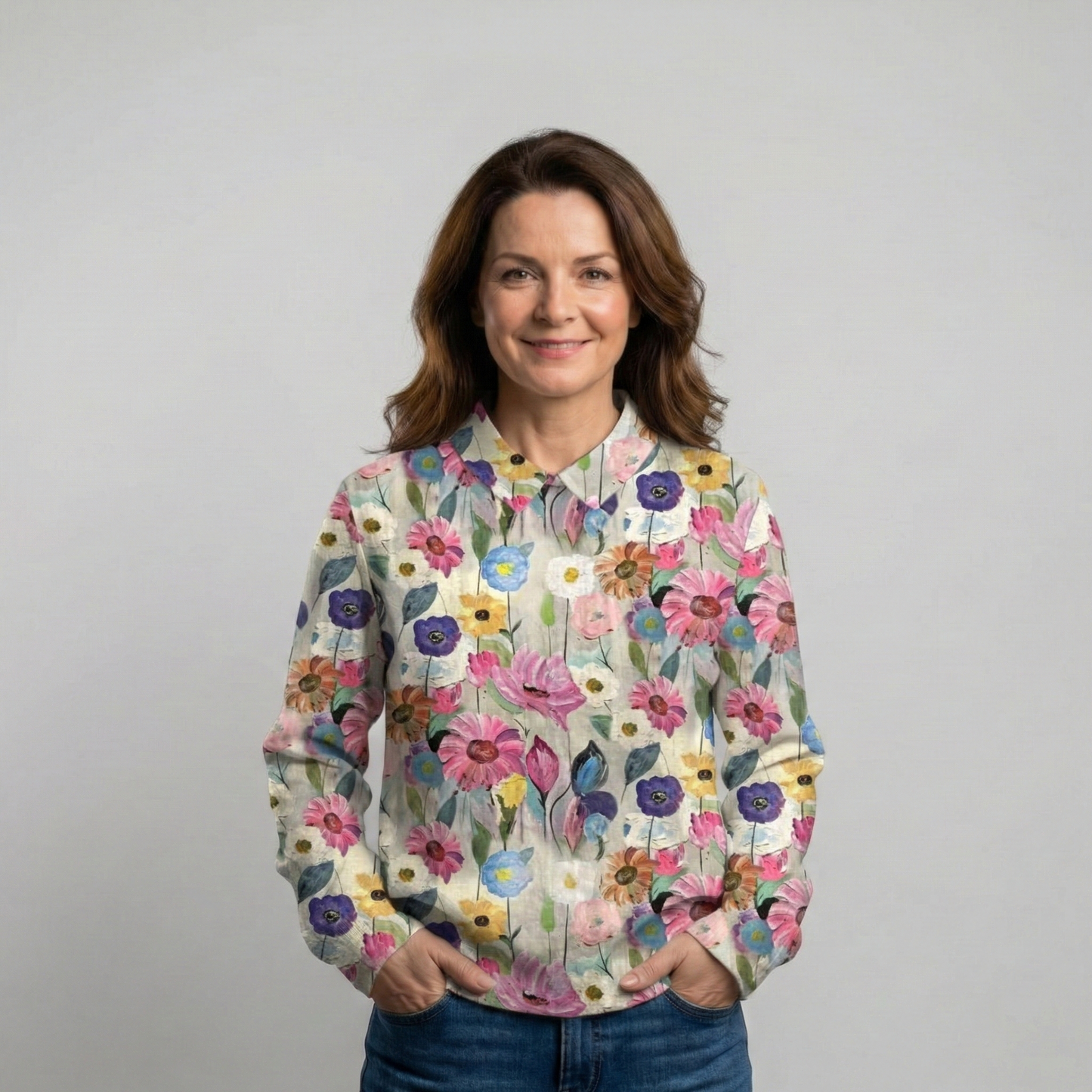 Kelly - Vintage kvetinová bavlneno-ľanová blúzka