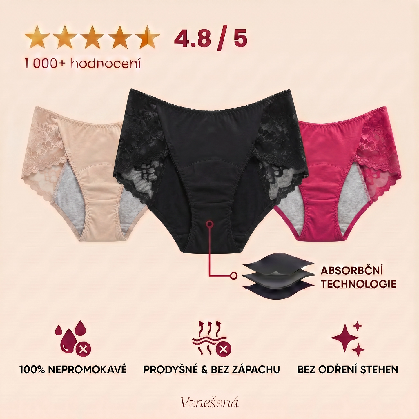 Rosa™ – Absorpční kalhotky s krajkou pro lehké úniky